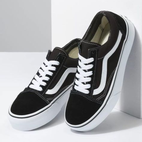 The Old Skool Platform combines the classic side stripe skate shoe with sturdy canvas and suede uppers, re-enforced toecaps to withstand repeated wear, padded collars for support and flexibility, and platform signature rubber waffle outsoles. Platforms Aesthetic, Old Skool Stackform, Black Slip On Vans, Checkered Shoes, Old Skool Platform, Old School Vans, Old Skool Black, Platform Shoe, Black Vans