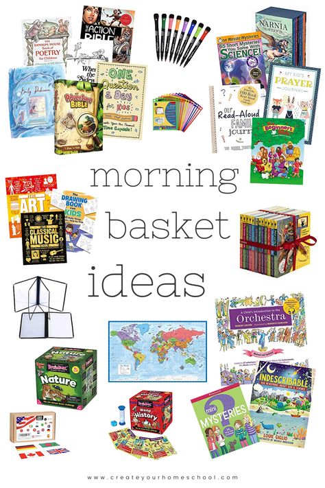 Morning Basket Middle School, Montessori, Homeschool Supply Caddy, Screen Free Morning Basket, Morning Time Basket Homeschool, Morning Baskets For Older Kids, Morning Basket Homeschool 2nd Grade, Morning Basket 2nd Grade, Morning Basket Ideas For Older Kids