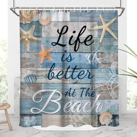 Amazon.com: AAtter Beach Shower Curtain Nautical Coastal Blue Aqua Decorative Summer Seashell Fish Tropical Hawaiian Sea Conch Starfish Ocean Theme Scene Barn Wood Home Bathroom Decor Bathtub Set, 60x72, Rustic : Home & Kitchen Beach Theme Shower Curtain, Shower Curtain Rustic, Coastal Shower Curtain, Ocean Quote, Beach Shower Curtain, Home Bathroom Decor, Kids Bathroom Accessories, Beach Shower Curtains, Beach Shower