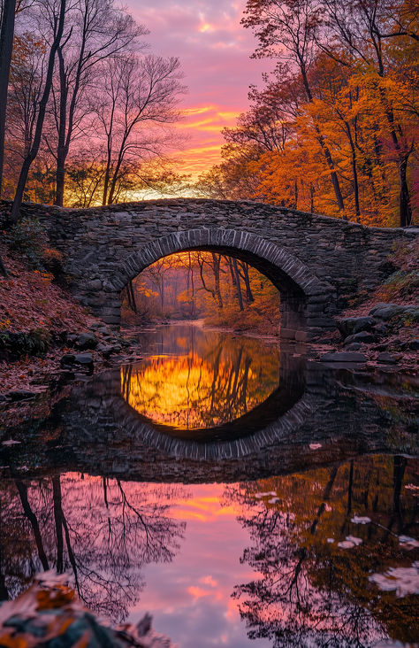 Under the autumn sky, the old stone bridge becomes a doorway to forgotten tales, reflected in the river’s silent depths. Tiffany Aesthetic, Amazing Bridges, Bridge Over Water, Medieval Bridge, Pictures Of Bridges, Autumn Bridge, Broken Bridge, Bridge Landscape, Stone Bridges