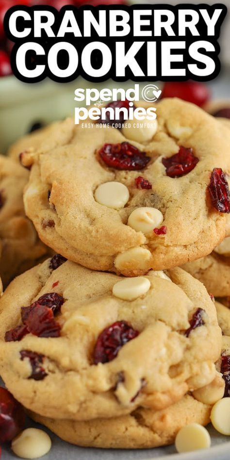 Homemade cranberry white chocolate chip pudding cookies are colorful and festive cookies for any time of year. Made with instant pudding, these cookies are guaranteed to be soft and chewy. Add in a few nuts, like almonds, pistachios, or walnuts for a crunchier texture and a more complex flavor. #cranberrywhitechocolatechipcookies #whitechocolateandcranberrycookies #chocolateandcranberrypuddingcookies #spendwithpennies Chocolate Cranberry Cookies, Chocolate Chip Cookie Brownies, Chocolate Chip Pudding, Cranberry White Chocolate, White Chocolate Cranberry Cookies, Chocolate Chip Pudding Cookies, Chocolate Cranberry, Ginger Biscuits, White Chocolate Macadamia