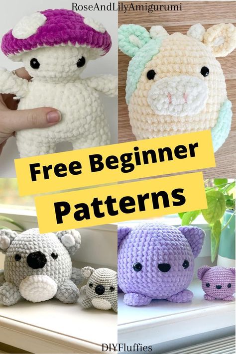 This blog post features 10 Free Beginner Crochet Amigurumi Patterns. You'll learn the basic stitches and other things needed to make these patterns! Beginner Plushie Crochet, Beginner Animal Crochet, Amigurumi Free Pattern For Beginners, Beginner Crochet Projects Amigurumi, How To Make Crochet Animals Easy, Crochet Pets Patterns Free, How To Make Crochet Stuffed Animals, Crocheting Patterns For Beginners, Free Crochet Patterns Amigurumi Easy Teddy Bears