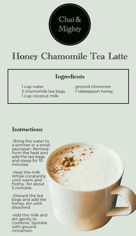 Honey Latte Recipe, Chamomile Tea Latte, Chamomile Tea Recipe, Milk Tea Recipe, Warm Drinks Recipes, Hot Tea Recipes, Tea Lattes, Tea Inspiration, Moon Milk