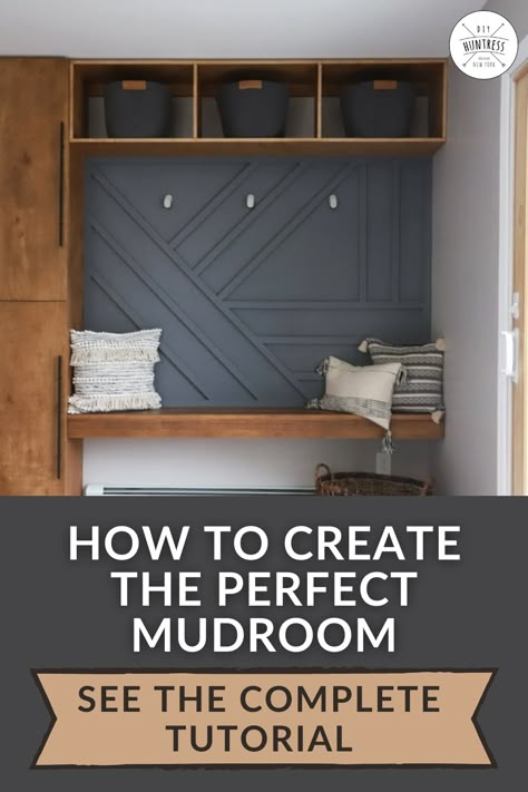 Entryway Ideas With Storage Bench, Drop Zone With Storage, Entryway Wall Cabinet, Entryway Closet Bench Diy, Mudroom Mid Century Modern, Bedroom Master Accent Wall, Mud Room Ideas Entryway Diy, Diy Drop Zone Small Spaces, Backpack Nook Entry Ways