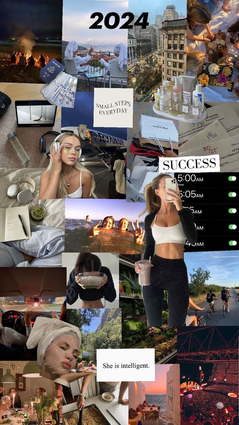 2024 vision board ♡ #2024 #goals #aesthetic Ted Talk Vision Board, 2024 Inspiration Board, Vision Board Summer Aesthetic, Life Inspo Board, The Most Interesting Woman In The Room, 2024 Dream Board, That Girl Vision Board, May Vision Board, Life Goals Aesthetic