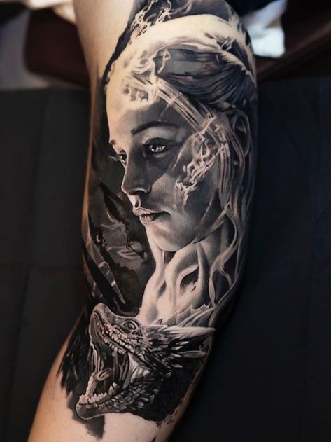 Daenerys Targaryen Tattoo, Targaryen Tattoo, Valkyrie Tattoo, Game Of Thrones Tattoo, The Best Tattoos, Girl Arm Tattoos, Wicked Tattoos, Best Tattoos, Gaming Tattoo