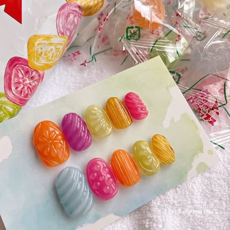 3d Candy Nails, Gummy Nails, Candy Nails Designs, Gel Nail Sets, Candy Nail Art, Candy Nails, Leopard Print Nails, Korean Nails, Vibrant Nails