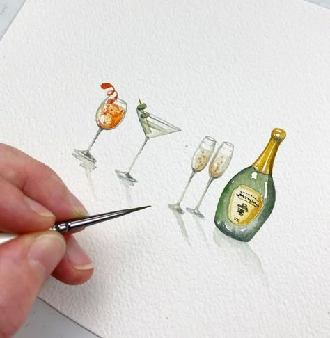 de Winton Paper co watercolour on Instagram: "Time for a (mini) celebration! Paint these gorgeous miniature drinks and cocktails with me on my YouTube channel at 5:30pm today! 🥂" Champagne Watercolor, Miniature Drinks, Watercolor Party, Sea Glass Art Diy, Paint And Drink, Learn Watercolor Painting, Learn Watercolor, Watercolor Flower Art, Instagram Time