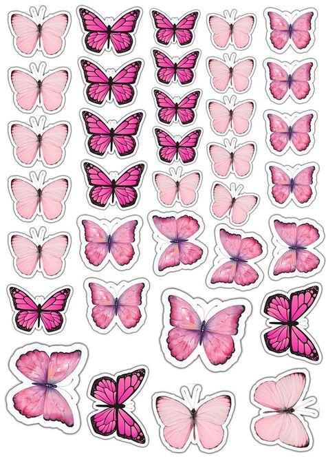 Butterfly Cutouts Printable, Butterfly Toppers Printable, Pink Butterflies Printable, Kupu Kupu Aesthetic Pink, Topper Kupu Kupu, Pink Printable Stickers, Pink Butterfly Printable, Cute Butterfly Stickers, Animal Stickers Printable