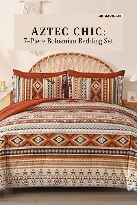 Dinjoy Boho King Size Bed in a Bag, Red Comforter Set, Aztec Striped Bedding, Bohemian Complete Set, Fluffy Geometric Burgundy Comforters
 Transform your bedroom into a bohemian oasis with our vibrant red comforter set and Aztec stripes.

#bohemianbedding #redcomforterset #aztecstripes #kingsizebedding #fluffysheets #geometricdesign #bedroomdecor #homedecor #luxurybedding #sleepessentials Terracotta Comforter, Aztec Comforter, Mexican Bedroom Decor, Bedroom Terracotta, Western Boho Bedroom, Red Comforter Sets, Green Comforter Sets, Comforter Sets Boho, Bohemian Bedding Sets