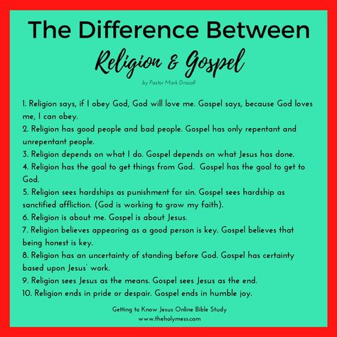 The Difference Between Religion and the Gospel Getting To Know God, Gospel Sharing, Faith Board, Bible Books, Who Is Jesus, Bible Study Topics, The Ten Commandments, Bible Study Help, Bible Study Plans