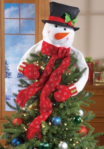 Christmas Snowman Top of the Tree Hugger with Bright Red Scarf and Mittens | Christmas Tree Toppers #christmasdecor Christmas Tree Toppers Unique, Snowman Christmas Tree Topper, Snowman Tree Topper, Diy Christmas Tree Topper, Snowman Tree, Unique Christmas Trees, Snowman Christmas Tree, Christmas Tree Topper, 12 December