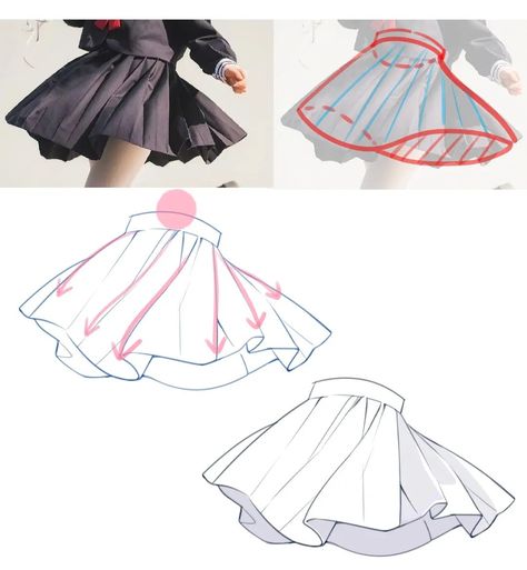 Ruffle Skirt Drawing Reference, Skirt Reference Drawing Wind, Skirt Upside Down Drawing, How To Draw Skirt Folds, Skirt Laying Down Reference, How To Draw Folds In Dresses, Cloth Lighting Reference, Skirt Twirl Drawing Reference, Skirt Flowing Reference