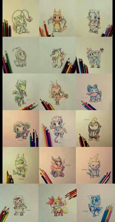 All starter pokemon in their full evolution all in ones, it too cute to even comprehend! All Starter Pokemon, Pokemon Family, Starter Pokemon, Pokemon Cosplay, Pokemon Memes, Pokemon Fusion, Pokemon Drawings, All Pokemon, Pokemon Fan Art