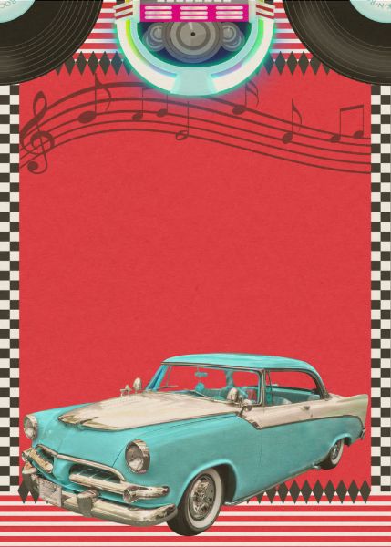 1950s Invitation, Retro Party Aesthetic, Fifties Aesthetic, Yearbook Idea, Bday Aesthetic, Retro Template, Vintage Car Party, Retro Invitation, 50 Party