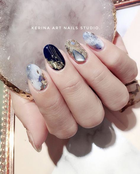 Stone Nails, Nails Korean, 2019 Nails, Nails Pastel, Korean Nail, Kutek Disney, Korean Nail Art, Pastel Nail, Asian Nails