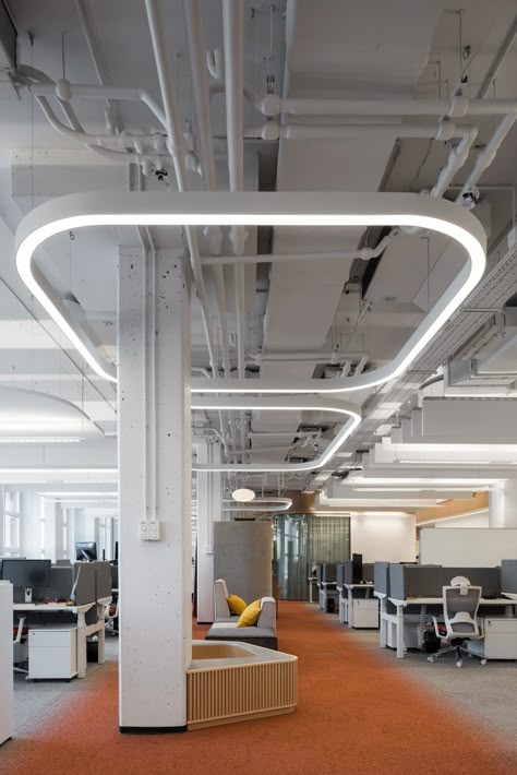 Align Technology Offices / OFFCON Office Lighting Design Ceiling, Industrial Ceiling Design, Tech Interior Design, Office Technology, Office Ceiling, Industrial Office Design, Open Ceiling, Interior Office, Office Snapshots