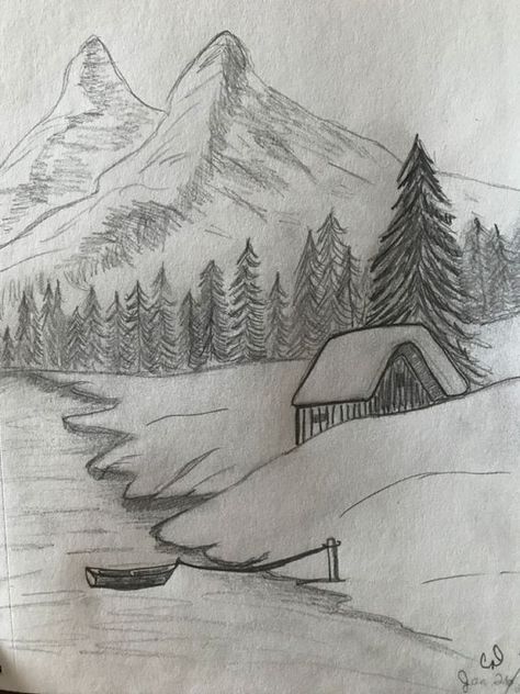 Scenic Sketches Pencil, Easy Pencil Landscape Drawings, Scenery Sketch Landscapes Pencil Drawings Easy, Nature Drawings Simple Sketch Landscape, Background Sketch Simple, Forest Drawing Pencil Easy, Beautiful Scenery Drawings Easy, Drawing Ideas Landscape Pencil, Landscape Pencil Drawings Easy