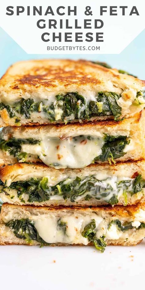 Feta Grilled Cheese, Handheld Lunch, Sandwiches Grilled, Handheld Food, Grill Sandwich, Easy Mediterranean Diet Recipes, Spinach Feta, Budget Bytes, Soy Free Recipes