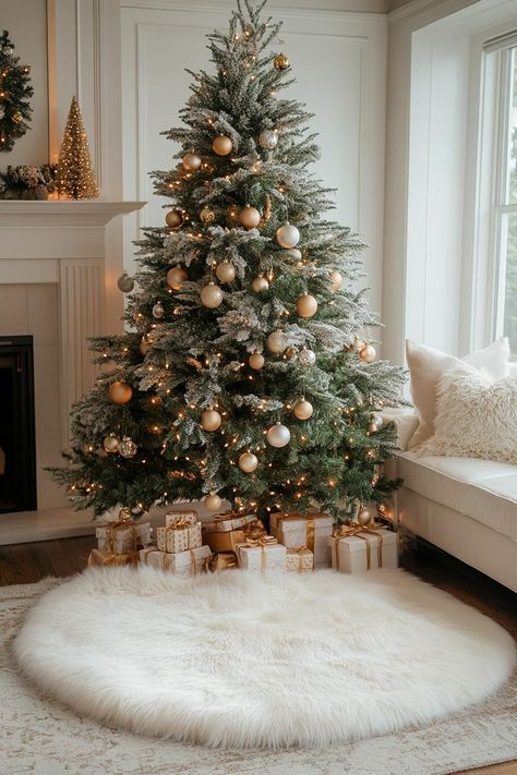 15 Gorgeous Luxury Christmas Decor Ideas to Elevate Your Home 15 Flocked Tree Christmas Decor, Xmas White Decorations, Desi Perkins Christmas Tree, Kris Jenner Christmas Tree, Lux Christmas Tree, Christmas Decor Gold And Silver, Bougie Christmas Decor, Christmas Decoration Trends 2024, White Frosted Christmas Tree Ideas