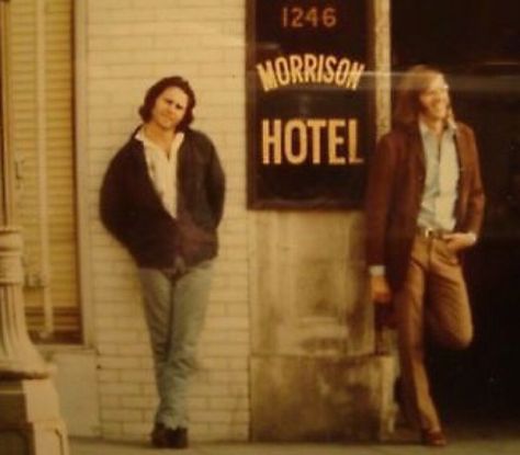 The doors,Ray and Jim in front of the Morrison hotel, 1970. Jim Morrison Rare, Henry Diltz, The Doors Band, Ray Manzarek, Morrison Hotel, The Doors Jim Morrison, Riders On The Storm, Lizard King, Debbie Gibson