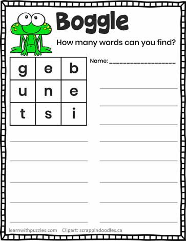 Boggle Game for Kids-11 Elementary Spelling Games, Boggle Worksheet Free, Fun Spelling Games, Boggle Board, Games For Grade 1, Boggle Game, Spelling Games For Kids, Building Games For Kids, English Collocations