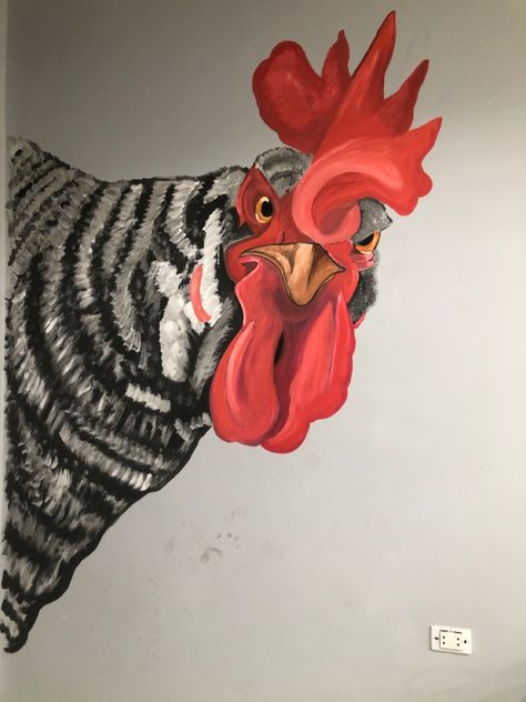 Chicken Graffiti Art, Chicken Mural Art, Chicken Coop Mural Ideas, Chicken Coop Mural, Chicken Mural, Huge Chicken, Rodeo Art, Chicken Poster, Chicken Drawing