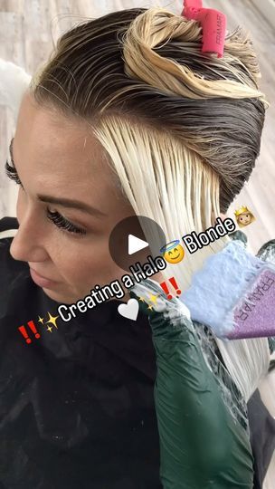 Asian Blonde To Brown, Halo Bayalage Highlights, Back To Back Blonde Foils, Pinwheel Highlights Diy, Upside Down Balayage, Have Blonde Half Brown Hair, Edgy Blonde Highlights, Blonde Halo Highlights Brown Hair, Halo Section Hair Color