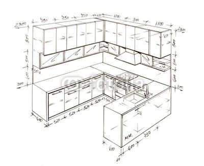 Kitchen Design Layout Island, Kitchen Cabinets Drawing, Building Kitchen Cabinets, Kitchen Drawing, Kitchen Layout Plans, Kitchen Cupboard Designs, Modern Kitchen Cabinet Design, Interior Design Sketches, Kitchen Interior Design Decor