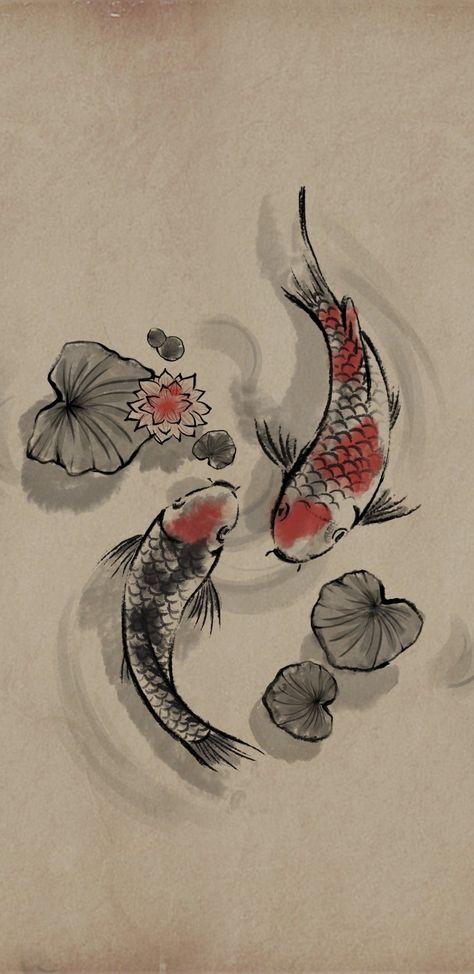 Drawings Of Koi Fish, Koi Fish Drawing Wallpaper, Chinese Koi Fish Art, Japanese Koi Fish Painting, Drawing Of Koi Fish, Koi Fish In Pond Drawing, Two Koi Fish Drawing, Chinese Fish Drawing, Koi Fish Art Wallpaper