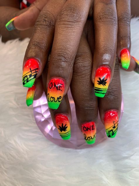 Jamaica Nail Designs Art Ideas, Jamaican Style Nails, Jamaica Theme Nails, Rasta Nails Design, Nails For Jamaica Vacation, Jamaica Inspired Nails, Jamaica Nail Designs, Jamaican Nails Ideas, Nails Jamaica