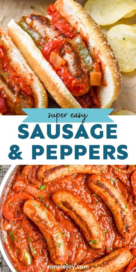 Sausage and Peppers is an easy weeknight dinner or the perfect game day meal. This recipe comes together with simple ingredients and is done in under 30 minutes! Easy Sausage And Peppers Skillet, Sausage Onions And Peppers Skillet, Hot Sausage And Peppers Recipes, Sauce For Sausage And Peppers, Italian Sausage And Peppers In Air Fryer, Sausage Peppers And Onions In Tomato Sauce, Sausage Peppers And Onions Sandwich, Sausage And Peppers With Sauce, Best Sausage And Peppers Recipe