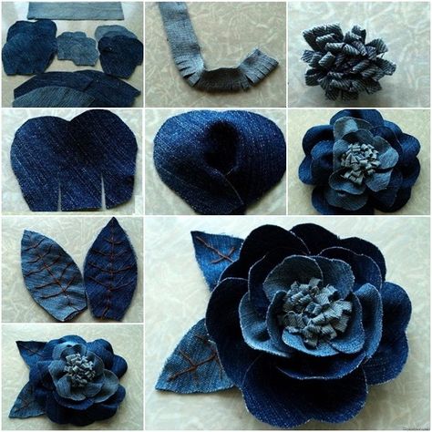 DIY Pretty Rose Flower from Old Jeans Upcycling Old Jeans, Worn Jeans, Cut Off Jean Shorts, Pretty Rose, Denim Flowers, Recycled Jeans, Pretty Roses, Fashion Decor, Jeans Diy