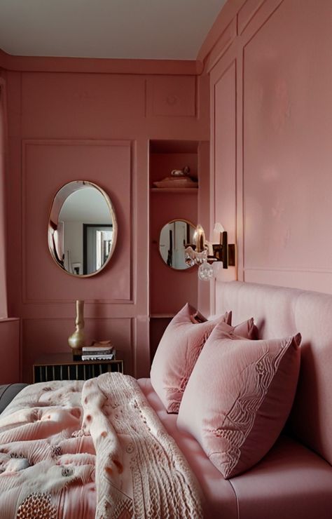 113+ Beautiful Pink Bedroom Ideas Pink Colour Scheme Bedroom, Raspberry Blush Bedroom, Pink Velvet Bedroom, Clay Pink Bedroom, Small Bohemian Bedroom Ideas, Pink Rooms For Adults, Pink Colour Drenched Bedroom, Peach And Pink Bedroom, Cinder Rose Bedroom