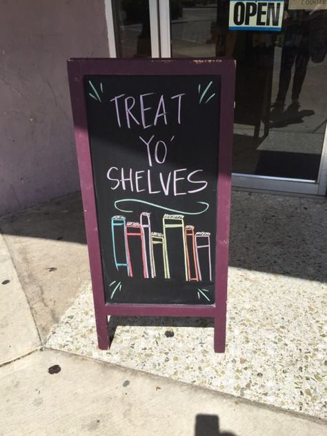 Bookstore Design, Used Bookstore, Library Book Displays, Bookstore Cafe, Book Cafe, The Best Advice, Chalkboard Sign, Library Displays, Library Decor