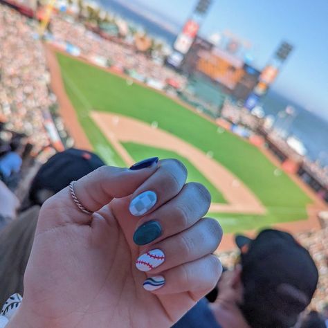 Simple Baseball Nails, Baseball Acrylic Nails, Baseball Mom Nails, Padres Nails, Baseball Toenails, Lake Nails Summer, Baseball Nails Design Mom, Phillies Nails, Softball Nail Designs