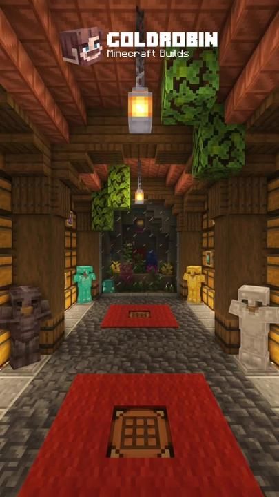 Minecraft Auto Smelter Room, Minecraft Interior Base, Minecraft Survival Projects, Minecraft Houses For Survival, Minecraft Ceiling Light Ideas, Minecraft Storage Shed Ideas, Storage Ideas For Minecraft, Underground Builds Minecraft, Treasure Room Minecraft