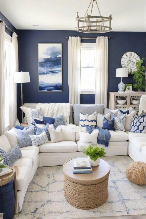 Dive into a sea of style with our daily routine featuring the best 2024 paint color, Anchors Aweigh (SW 9179), for a nautical-inspired interior design journey. #Ad #homedecor #homedesign #wallpaints2024 #Painthome #interiorarchitecture Wall Colors Green Living Room Colors
Bright Living Room Colors
Apartment Renovation
Living room Remodeling
Modern Paint Colors
2024 Cream And Navy Living Room, Colorful Living Room Bright, Renovation Living Room, Lakehouse Living Room, Paint Colors 2024, Modern Paint Colors, Navy Living Rooms, Family Room Colors, Cute Living Room