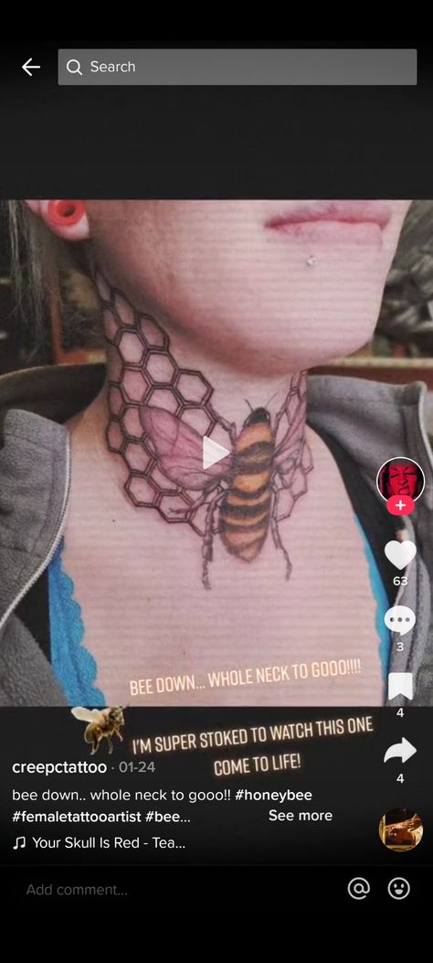 Bee Neck Tattoo, Front Neck Tattoo, Neck Tattoo, Bee, Tattoos