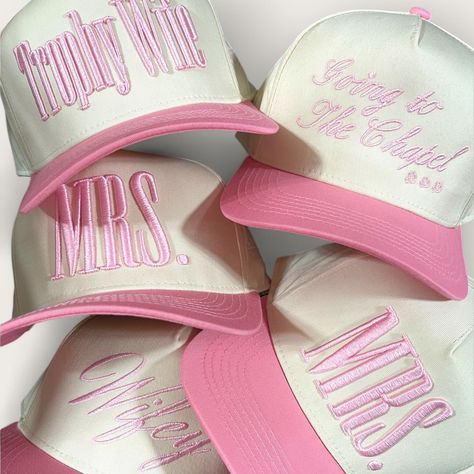 Miss to Mrs. Collection 💍🤍 Marriage Material Hat, Bride Trucker Hat With Patches, Bride Trucker Hat, Vinyl Trucker Hats, Bachelorette Trucker Hats, Party Hat Craft, Cute Trucker Hat, Going To The Chapel, Bachelorette Party Hat