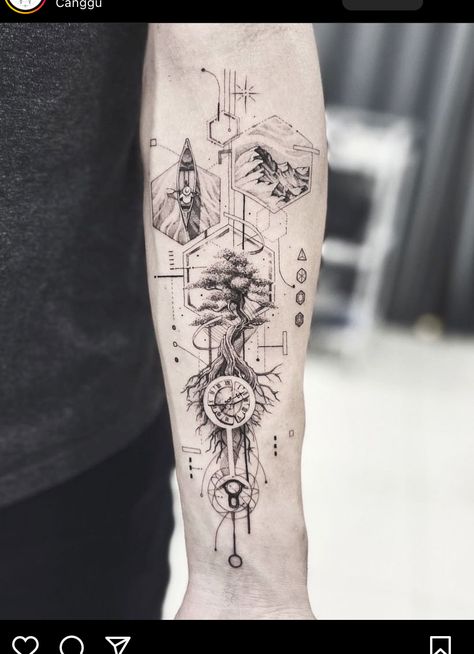 Concept Tattoo, Geometric Tattoo Sleeve Designs, Bali Tattoo, Geometric Sleeve Tattoo, Forearm Band Tattoos, Abstract Concept, Wrist Tattoos For Guys, Geometry Tattoo, Geometric Tattoo Design