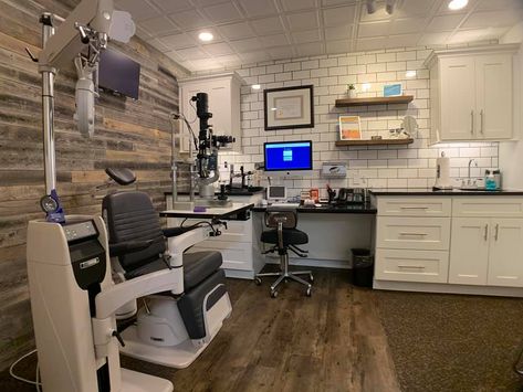 Modern Optometry Office, Optometry Exam Room, Optometry Office Decor, Optometry Office, Medical Office Decor, Industrial Office Design, Optical Design, Office Remodel, Vision Quest