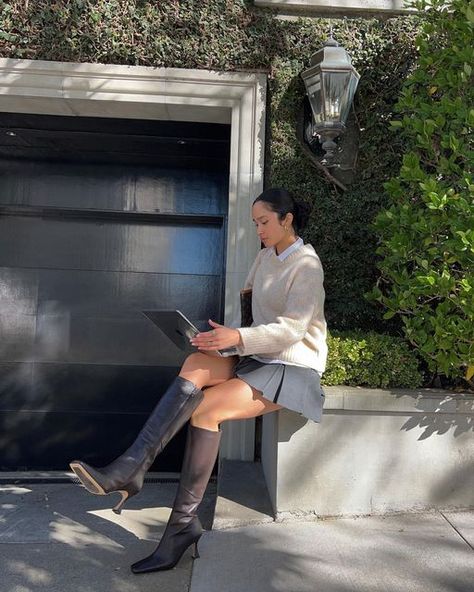 Kristin Cabatingan on Instagram: "on the go go 📧 boots: @tonybianco sweater: @everlane skirt: @zara (in links) fashion inspo, 90s style, fall outfit, fall outfit inspo, minimal chic, street style" Tony Bianco Boots Outfit, Kristin Cabatingan, Tony Bianco Boots, Go Go Boots, Gogo Boots, Tony Bianco, Style Fall, Minimal Chic, Outfit Fall