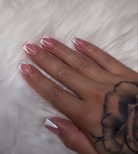 Nails Inspiration Non Acrylic, Short Basic French Tip Nails, Tapered Short Nails, Shirt Black French Tip Nails, Short Deep French Tip Acrylic Nails, Short Square Frenchies, Cute Short Nail Sets French Tip Square, Short V French Nails, Natural Nail Manicure Ideas