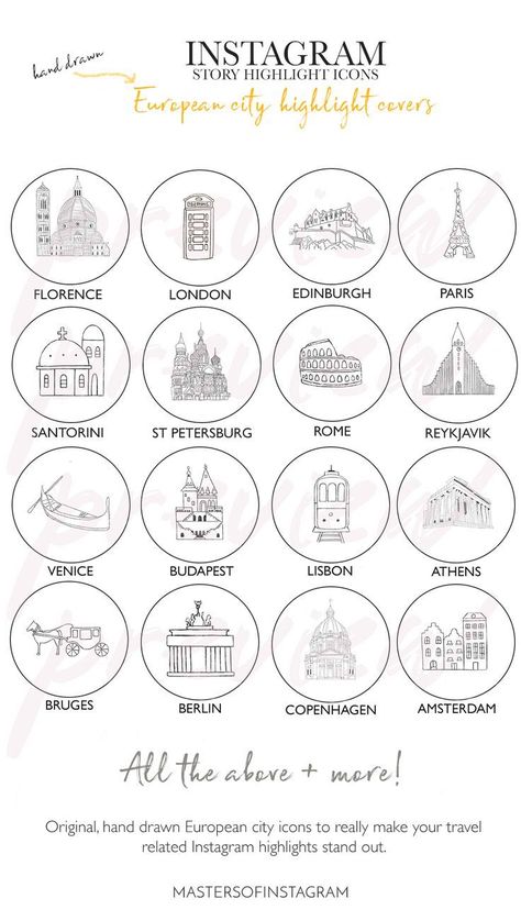 Instagram #Story #Travel #Icons, #27 #Hand #Drawn #European #City #Instagram #Icons, #IG #Hig... en 2022 | Icônes instagram, Icône voyage, Instagram Instagram Story Travel, Logo Voyage, Icons Ig, Zestaw Ikon, Ig Highlights, City Icon, European City, Hand Drawn Icons, Insta Icon