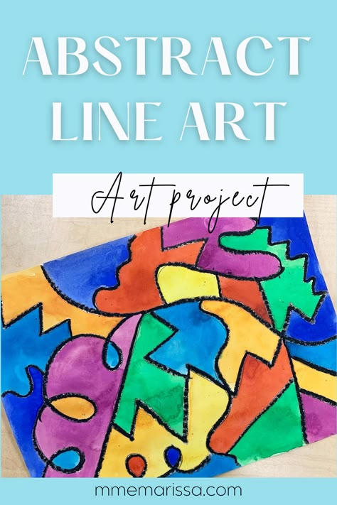 Show off your creativity with this no-prep art project for kids. They'll love exploring lines and creating a one of a kind piece. Abstract Art Projects For Elementary, Kindergarten Abstract Art, Line Art Activities For Kindergarten, 1st Grade Art Lessons About Lines, Line Element Of Art Project, Element Of Line Art Project For Kids, Line Art For Kindergarten, Lower Elementary Art Projects, 2nd Grade Line Art Lesson