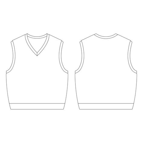 Vest Sketch Design, Sweater Vest Drawing, Vest Flat Sketch, Vest Sketch, Vest Template, Vest Drawing, Fashion Outline, Sweater Template, Design Outline