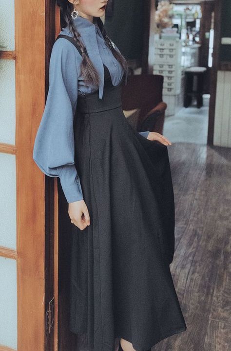 Dark Academia Fashion - 2-Piece Witchy Academia Dress Set Dark Acadamia Dress, Cold Weather Cottagecore Outfits, Dark Academia Japan, Royal Outfits Women, Fantasy Academia Outfit, Dark Academia Fantasy Outfit, Ocean Academia Aesthetic Outfit, Velma Redesign, Dark Academia Dress Outfit