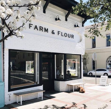 Storefront Makeover, Small Salon Exterior, Farmhouse Storefront Design, Coffee Shop Storefront Design, Farmhouse Restaurant Exterior, Business Exterior, Storefront Ideas, Shop Exterior Store Fronts, White Shop Front Design