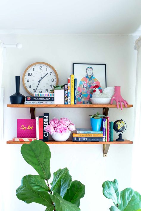 A Pink-centric, Playfully Sophisticated California Home Colorful Shelf, Village Home, Limited Color Palette, Shelf Styling, California Homes, Frugal Living, Shelf Decor, House Inspiration, The Only Way